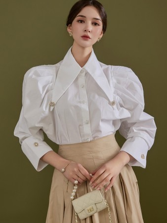 S575 立方细褶泡泡袖衬衫 Korea