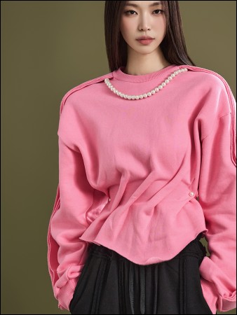 E3193 细褶抽褶珍珠绒衬里运动衫(珍珠套装) Korea