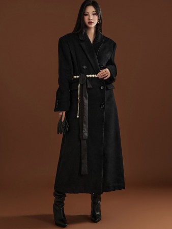 J2083 羊毛双扣长大衣（腰带套装） Korea