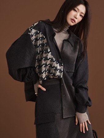 S586 羊毛针织配色衬衫 Korea