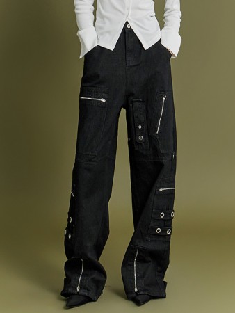 PJ490 拉链工装两用长牛仔裤 Korea