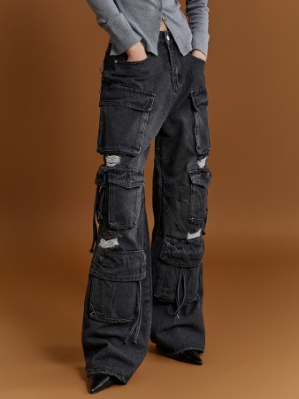 PJ491 工装口袋宽牛仔裤 Korea