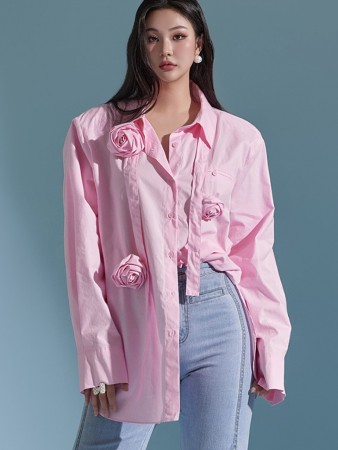 S608 玫瑰胸花柔软衬衫（胸花肩带套装） Korea