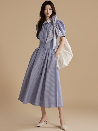 D4966 条纹衬衫连衣裙 Korea