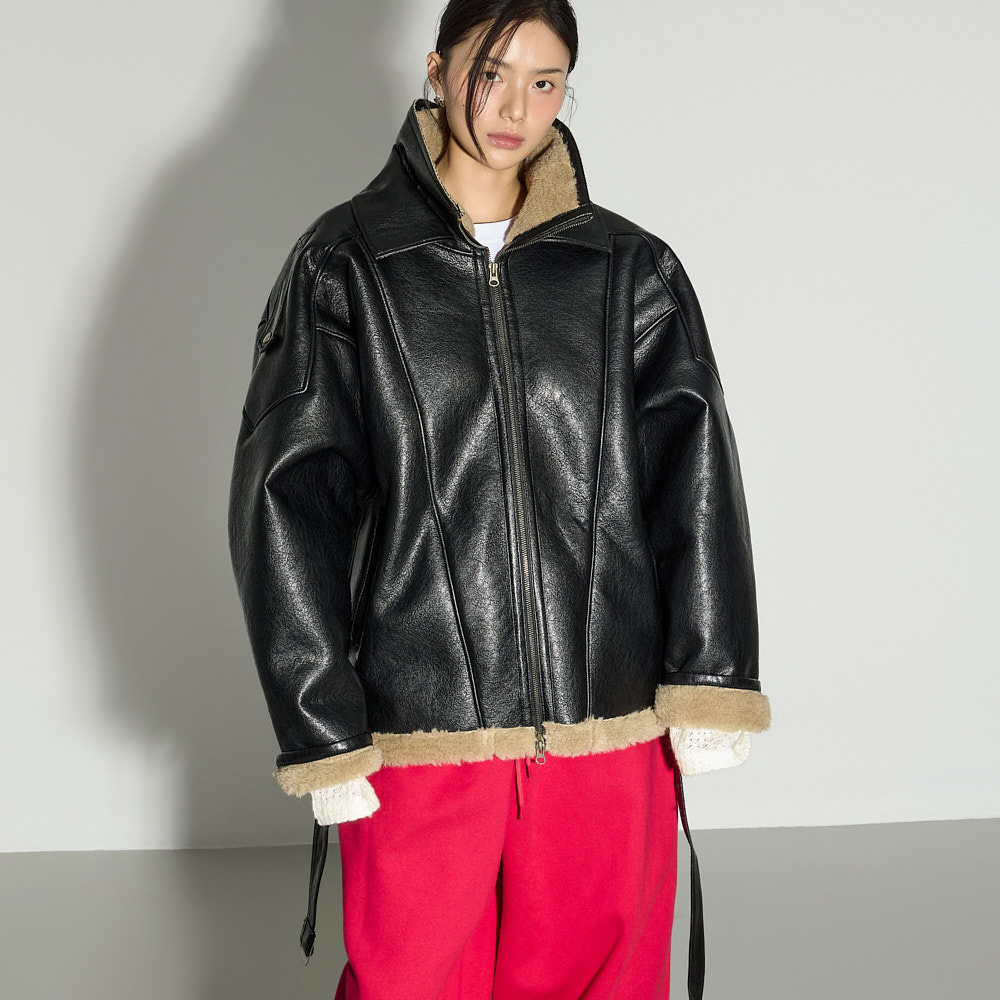 J3051 皮革 毛衣外套