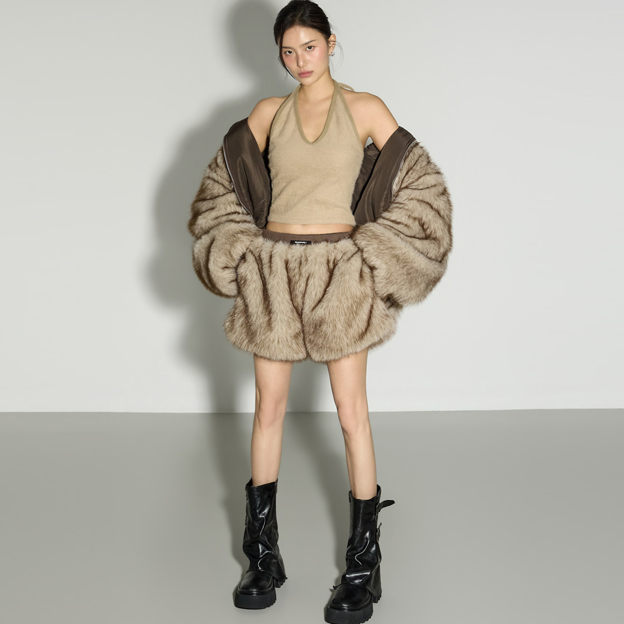 TR047 双面用 皮草 帶帽 组合