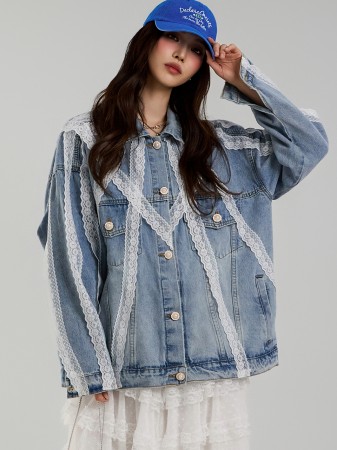 J2696 蕾丝牛仔夹克 Korea