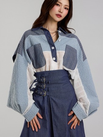 S731 牛仔 细绳 衬衫 Korea