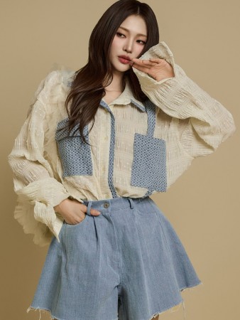 S749 牛仔拼色衬衫 Korea