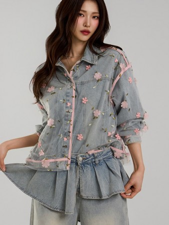 J2697 花纹 牛仔 夾克 Korea