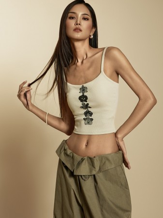 E3859 花纹胸垫吊带背心 Korea