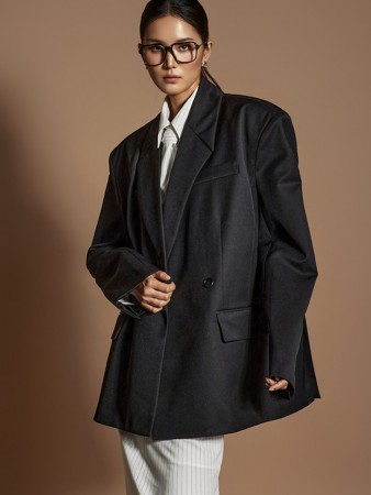 J2824 細褶 羊毛 墊肩 夾克 Korea