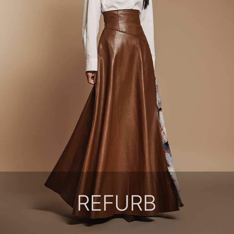 PS3820 皮革 格子 裙