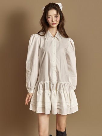 D5387 层褶裥荷叶边迷你连衣裙 Korea