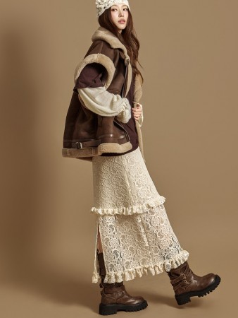 SK3098 蕾丝荷叶边裙 Korea