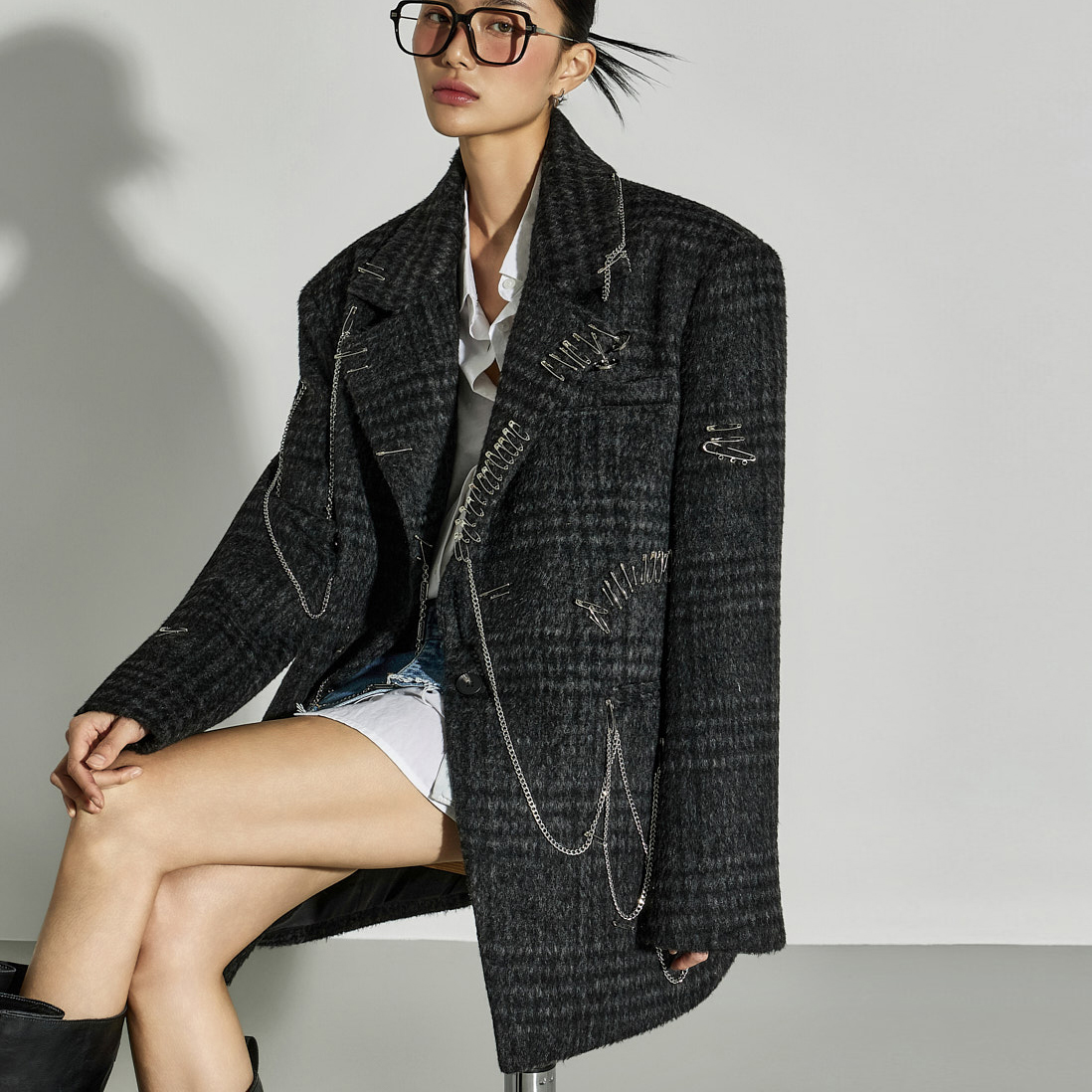 J9337 羊毛胸針格子夾克