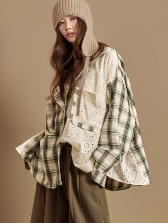 S825 格子帶帽衬衫 Korea