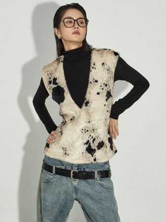 E4028 皮草马甲上衣 Korea