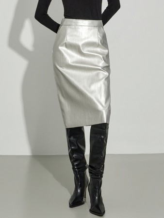 SK9291 裂開裂皮革裙 Korea