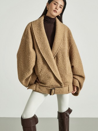 J9352 腰帶组合泡泡袖夾克 Korea