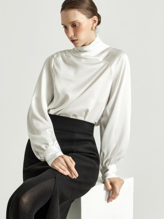 B3146 緞面褶皱雪紡衫 Korea