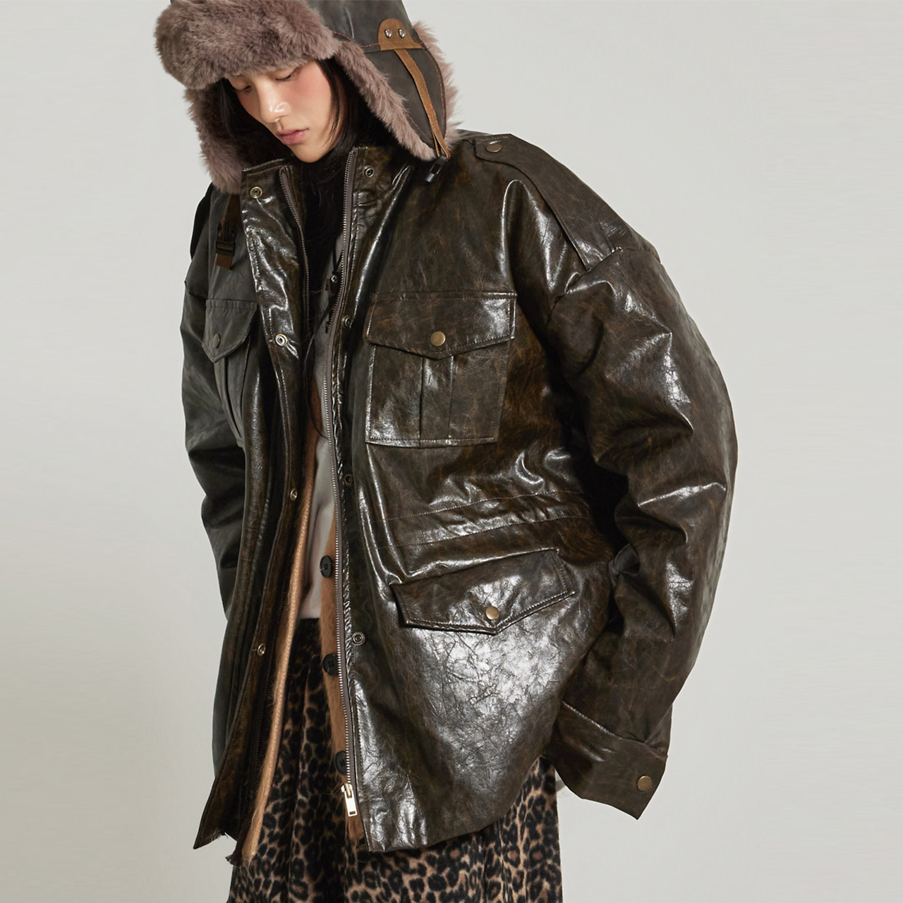 J2967 效用 누빔 毛衣外套