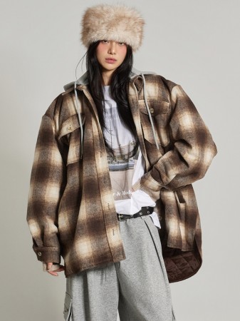 J2968 帶帽 衬衫 누빔 夾克 Korea