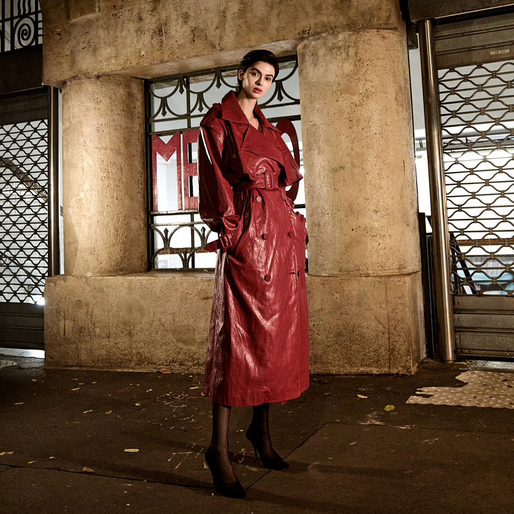 J9295 系带皮风衣