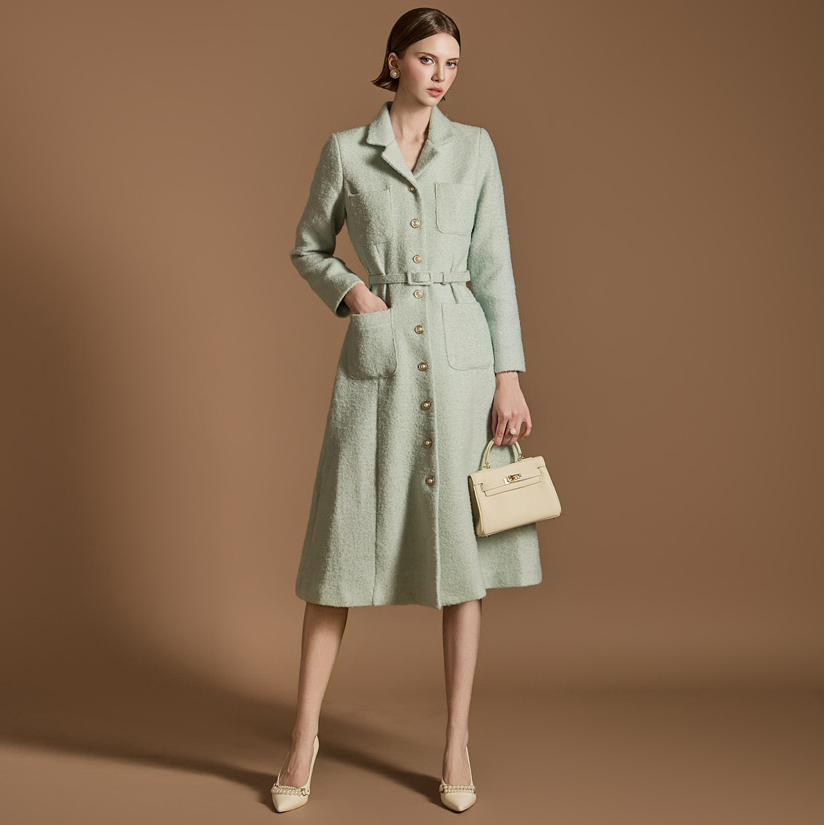 D5131 配腰带羊毛连衣裙 *L碼製作*