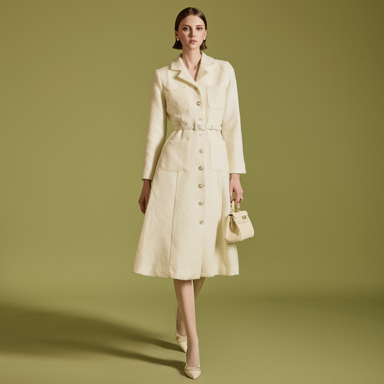 D5131 配腰带羊毛连衣裙 *L碼製作*