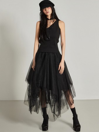 SK3105 不規則薄纱裙 Korea