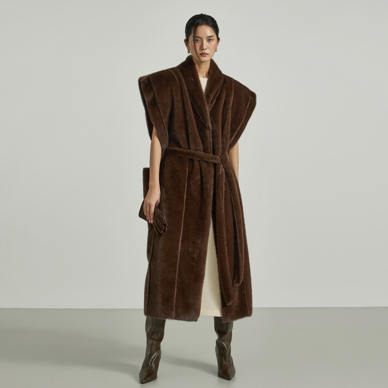 J9348 人造皮草绑带马甲