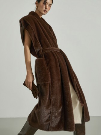 J9348 人造皮草绑带马甲 Korea