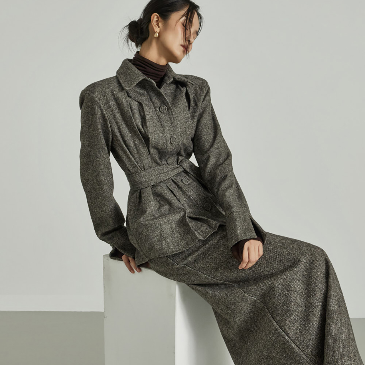 S832 绑带 组合 羊毛 衬衫