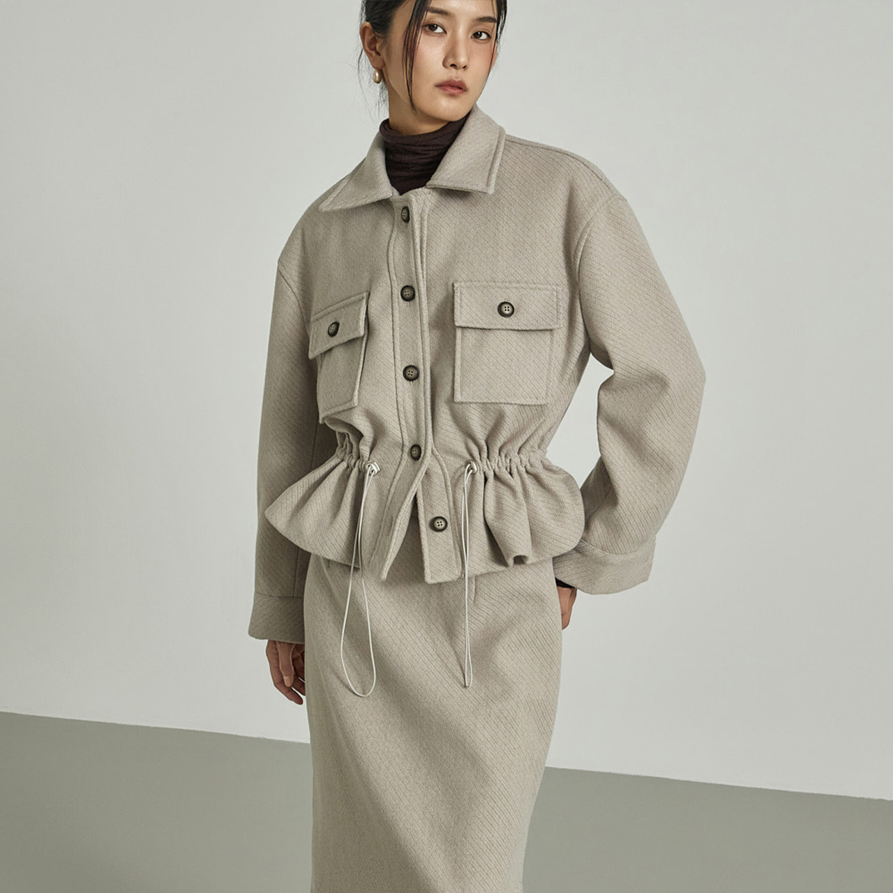 J2985 荷葉邊 细绳 夾克