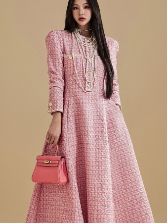 D4829 花呢喇叭长连衣裙 Korea