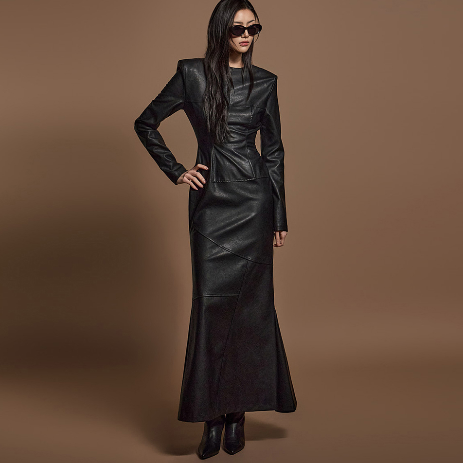 D9517 美人鱼皮革连衣裙