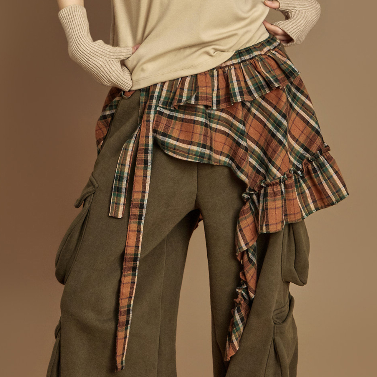 SK3115 格子荷叶边层叠式裙