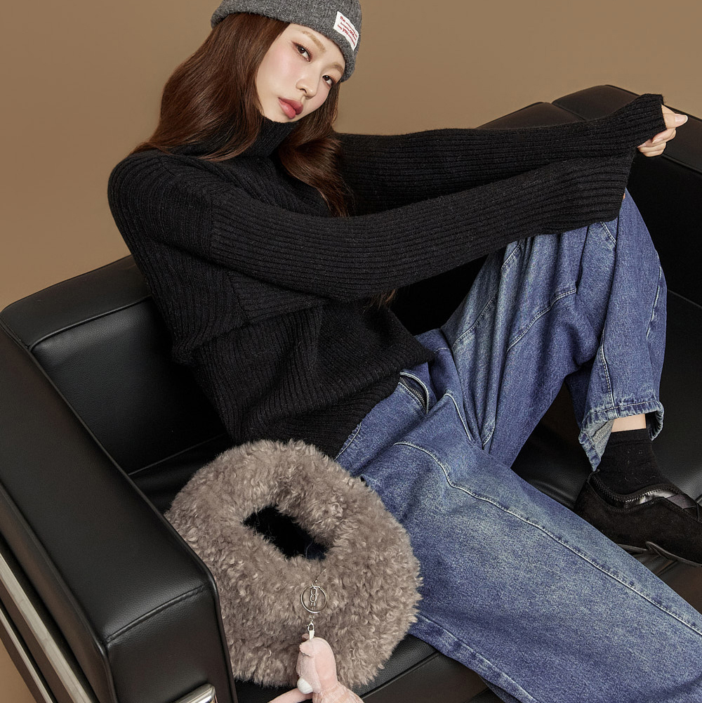 E4049 高领螺纹针织衫