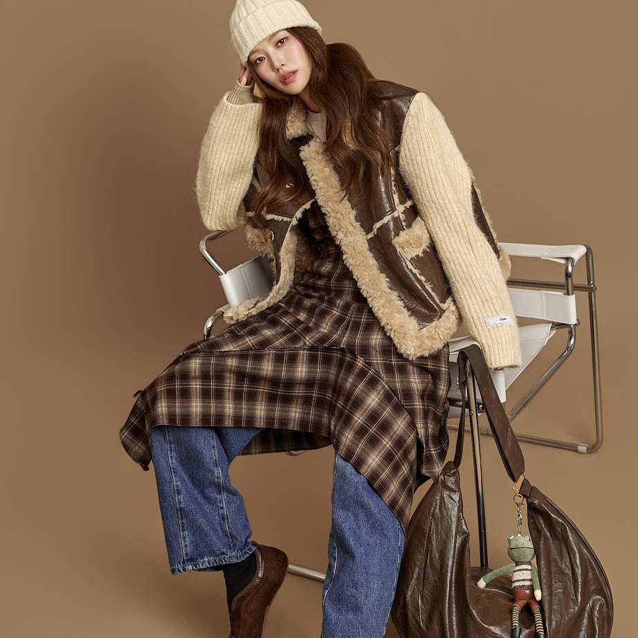 J2998 双面用拼色羊毛外套 