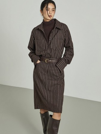 D5398 條紋衬衫連衣裙 Korea