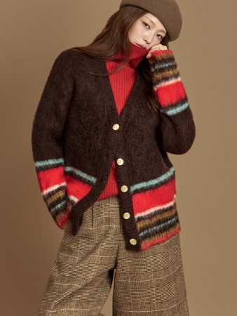 J3001 馬海毛拼色開衫 Korea