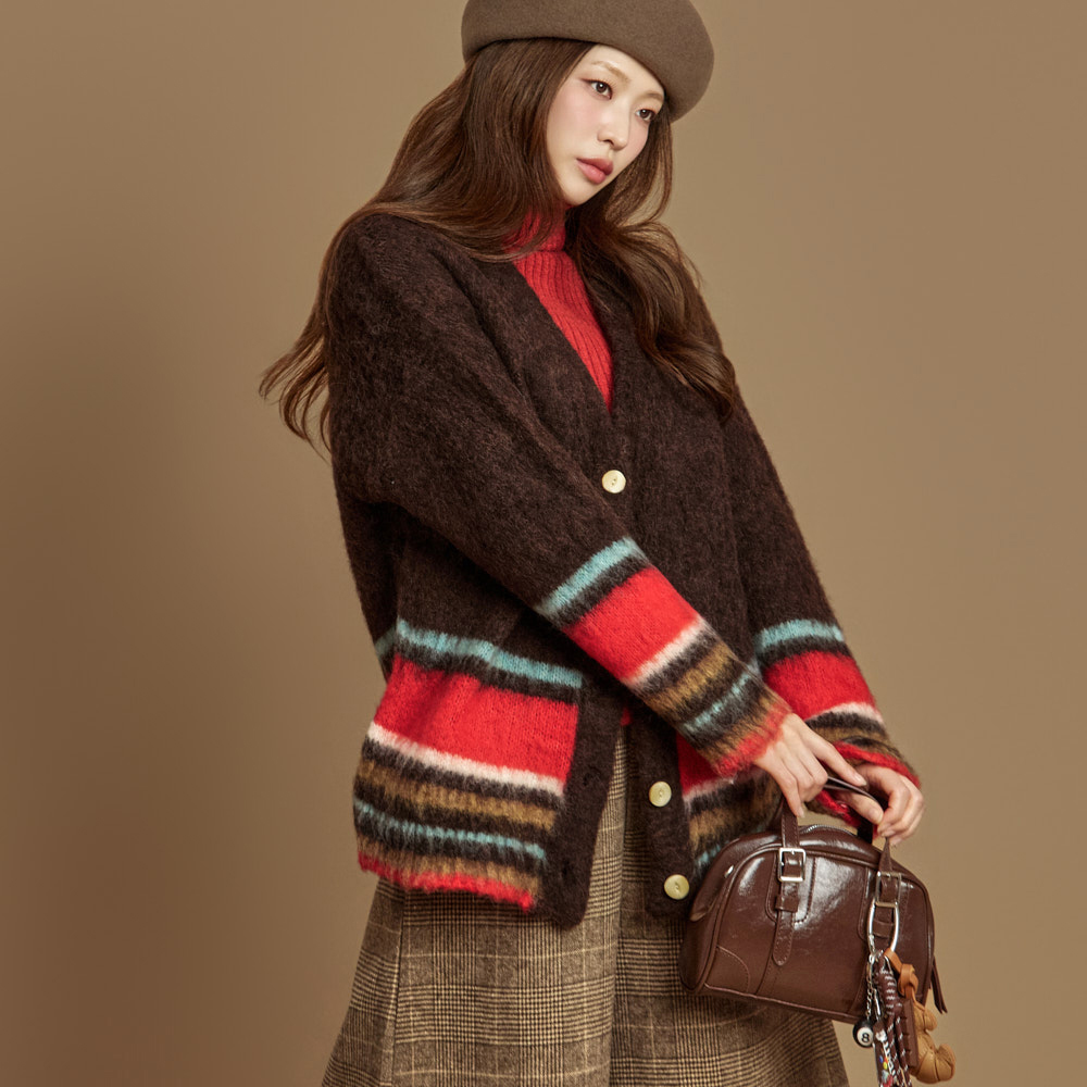 J3001 馬海毛拼色開衫