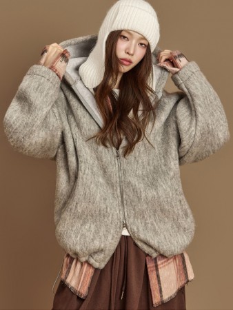 J3002 圓圈羊毛帶帽毛衣外套 Korea