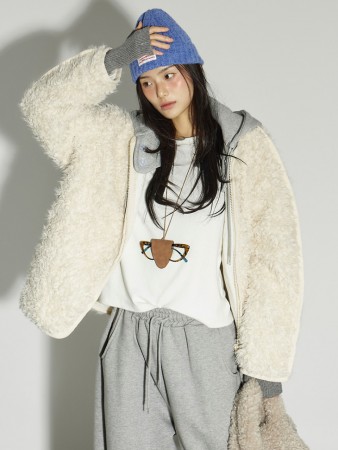 J3013 皮草 帶帽 毛衣外套 Korea