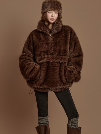 E9038 人造 皮草 防风 上衣 Korea