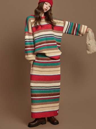 SK3126 條紋 針織 裙 Korea