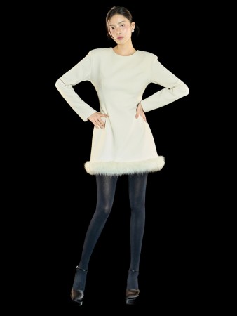 D5437 皮草 开岔 迷你 連衣裙 Korea