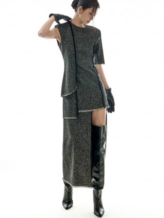 D9577 流苏 不規則 迷你 連衣裙 Korea