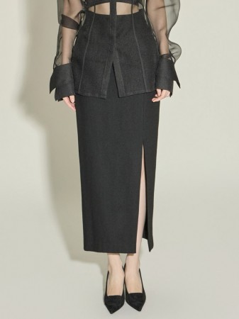 SK9115 高腰开衩羊毛裙 Korea